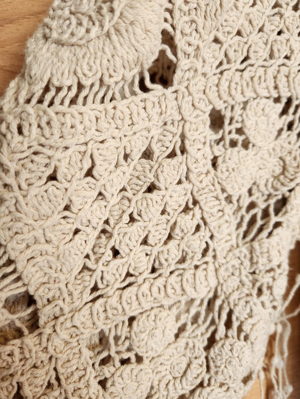 MISS ME CROCHET LACE FRINGE BOHO WESTERN FESTIVAL CREAM SHACKET CARDIGAN LARGE - Picture 5 of 16